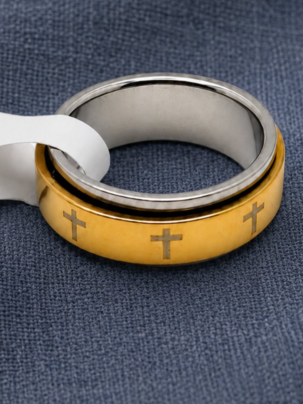 Christian Cross Spinner Ring Size 9 Gold Silver Tone NWT